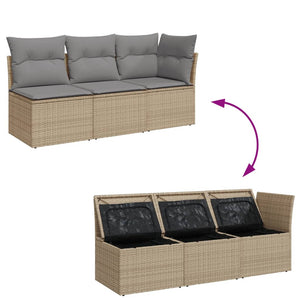 Divano da Giardino con Cuscini a 3 Posti Beige in Polyrattan 366103