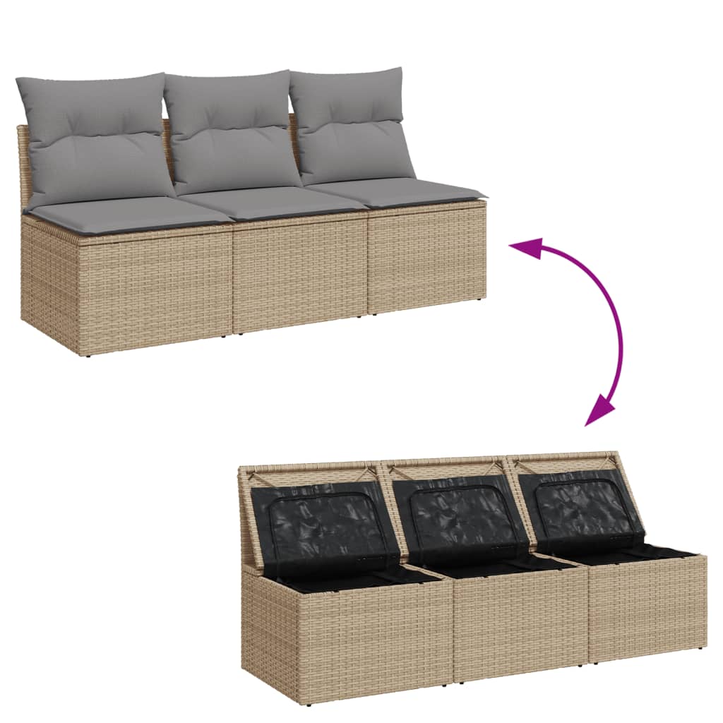 Divano da Giardino con Cuscini a 3 Posti Beige in Polyrattan 366104