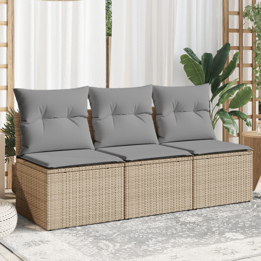 Divano da Giardino con Cuscini a 3 Posti Beige in Polyrattan 366104