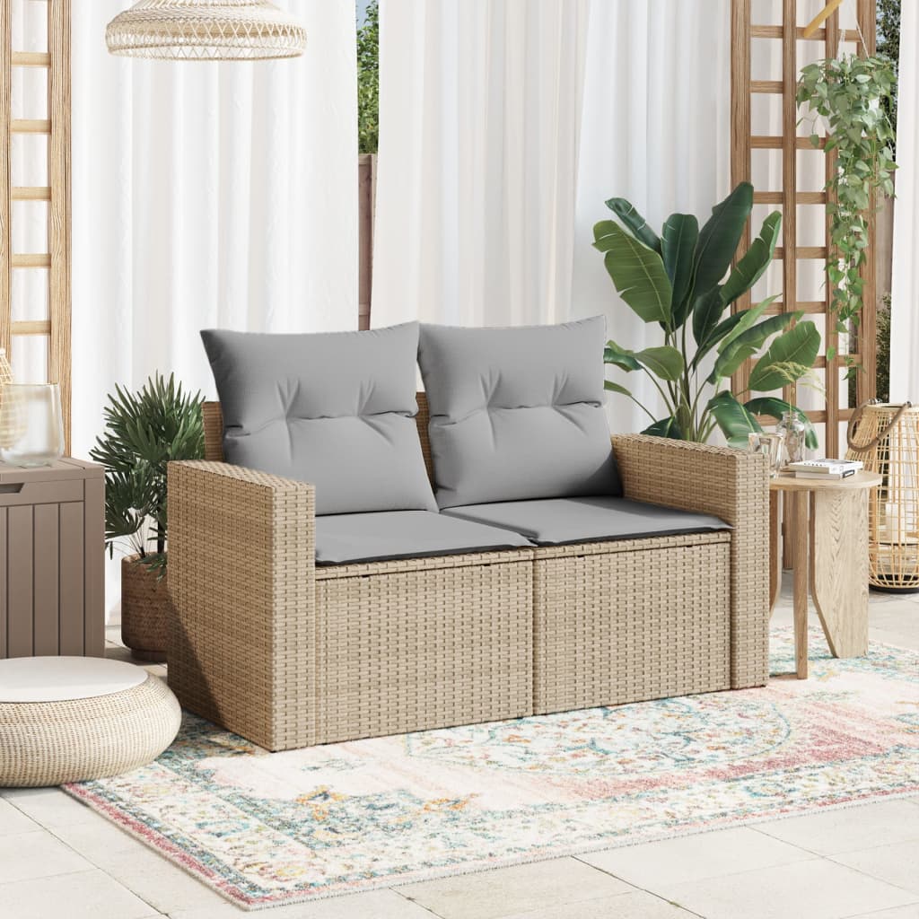 Divano da Giardino con Cuscini a 2 Posti Beige in Polyrattan 366105