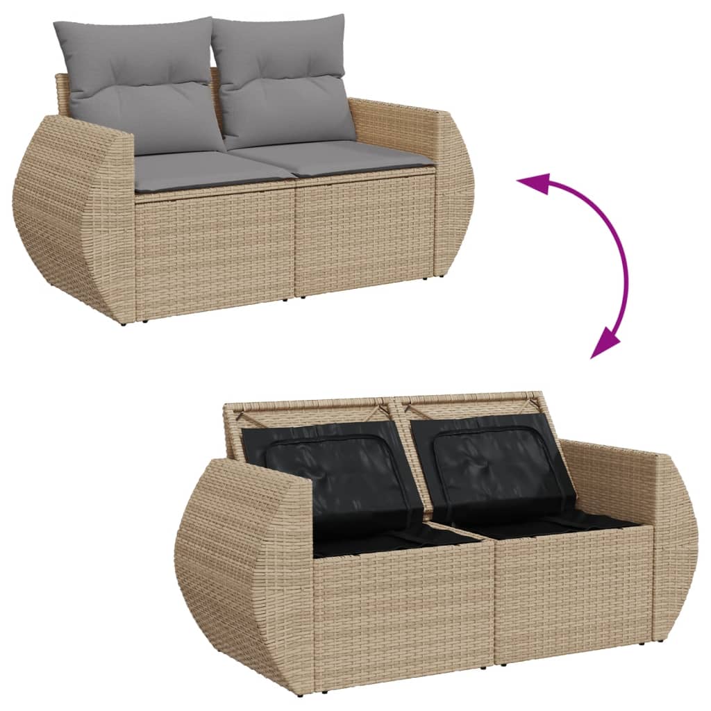 Divano da Giardino con Cuscini a 2 Posti Beige in Polyrattan 366107