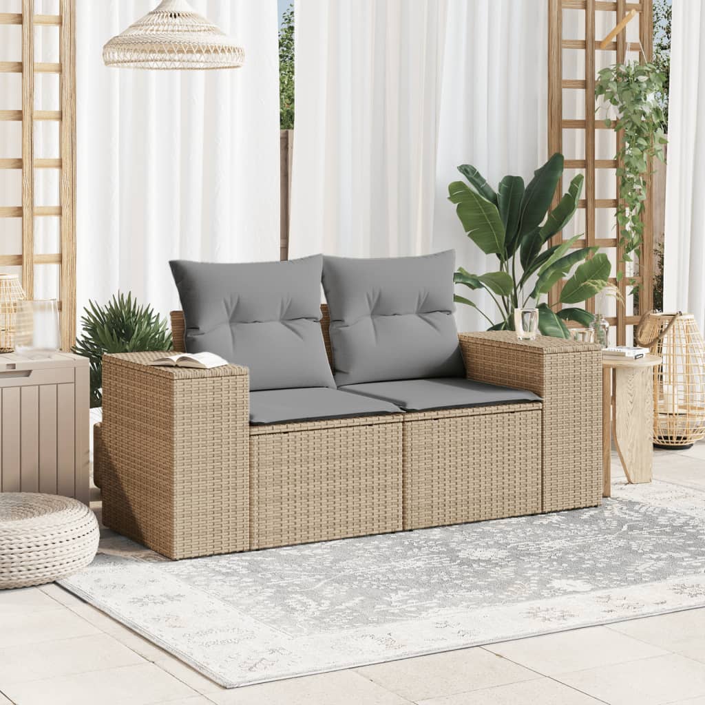 Divano da Giardino con Cuscini a 2 Posti Beige in Polyrattan 366108