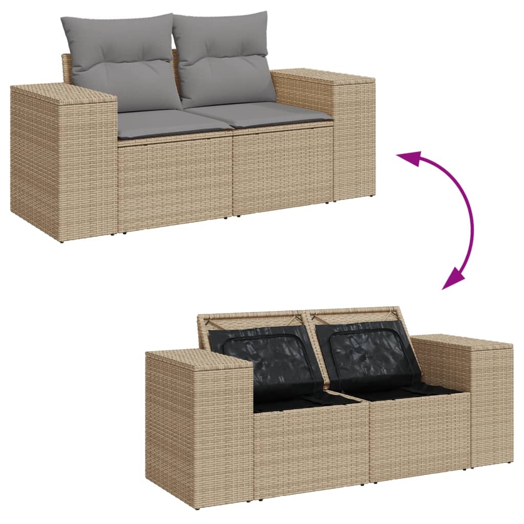 Divano da Giardino con Cuscini a 2 Posti Beige in Polyrattan 366108