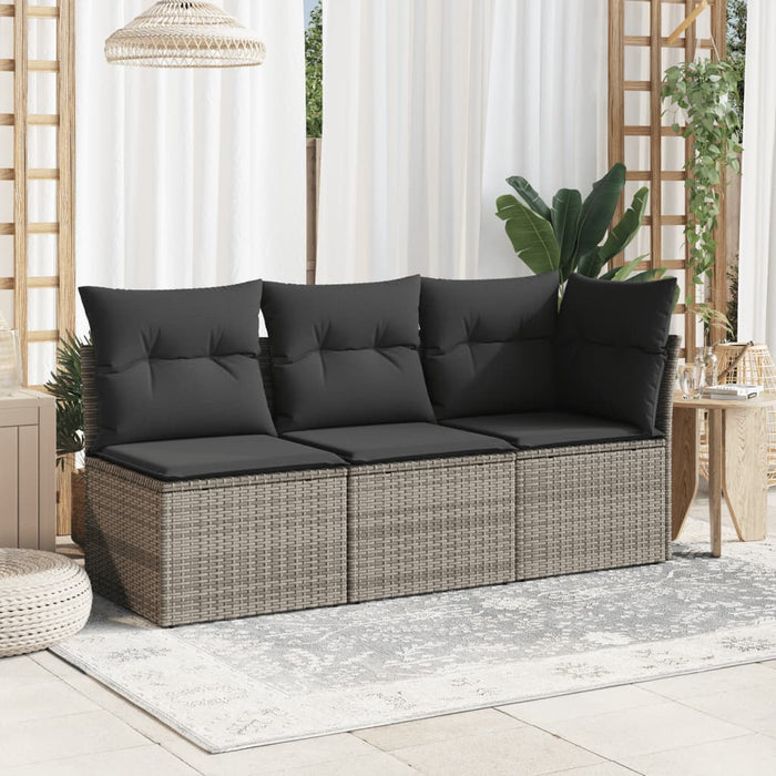 Divano Angolare da Giardino con Cuscini Grigio in Polyrattan 366113