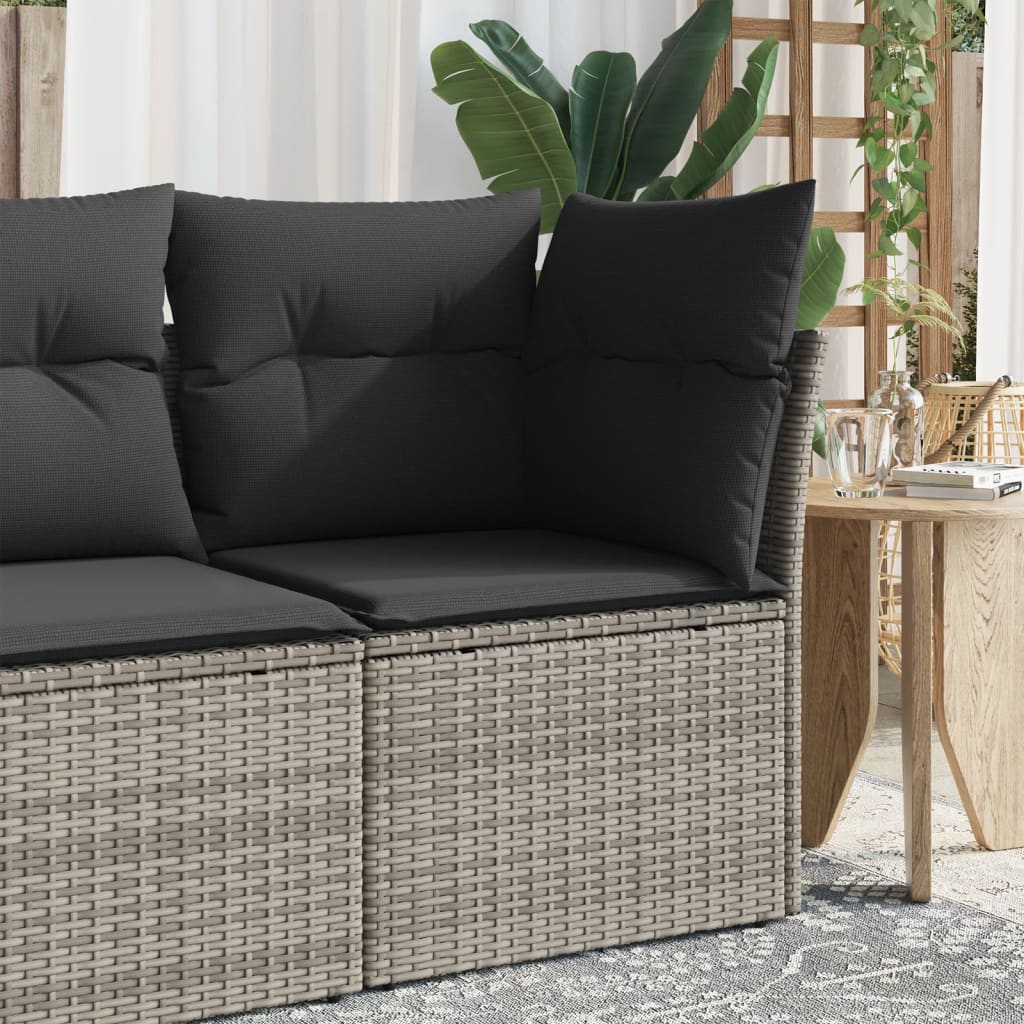 Divano Angolare da Giardino con Cuscini Grigio in Polyrattan 366113