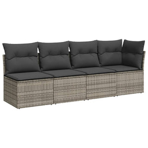 Divano da Giardino con Cuscini 4 Posti Grigio in Polyrattan 366115