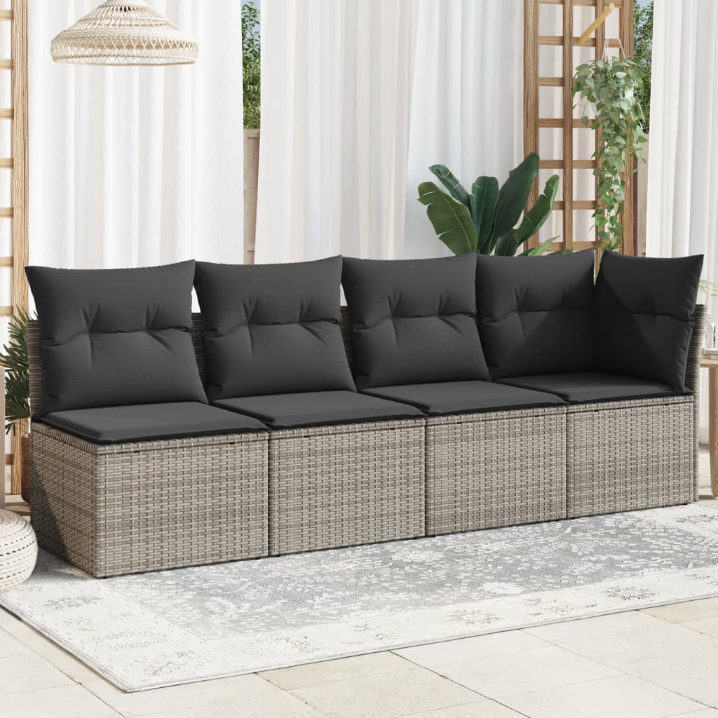 Divano da Giardino con Cuscini 4 Posti Grigio in Polyrattan 366115