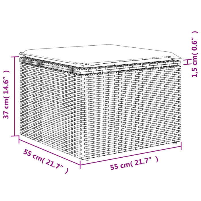 Sgabello Giardino con Cuscino Grigio 55x55x37 cm in Polyrattan 366117