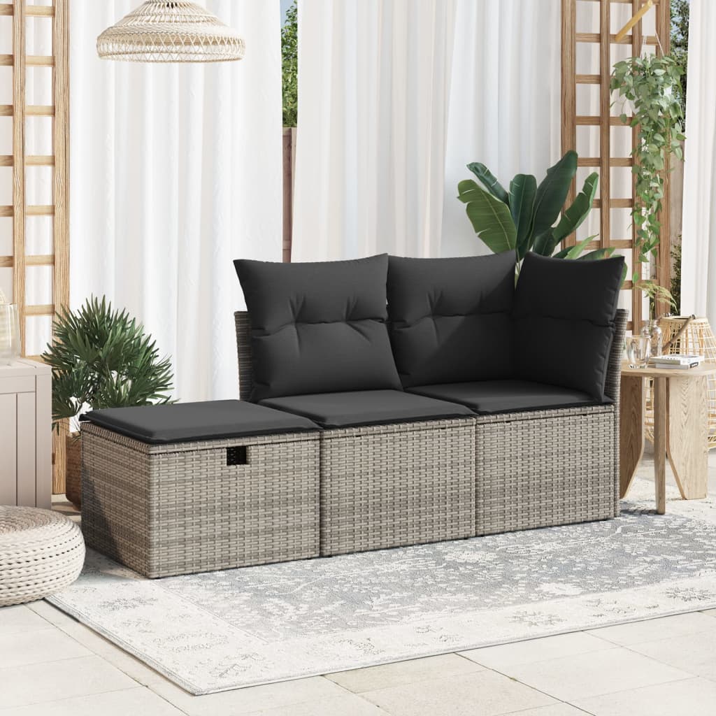 Sgabello Giardino con Cuscino Grigio 55x55x37 cm in Polyrattan 366118