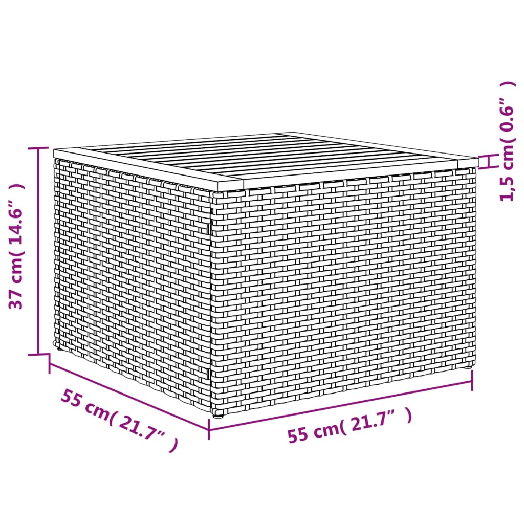 Tavolo da Giardino Grigio 55x55x37 cm Polyrattan e Legno Acacia 366126