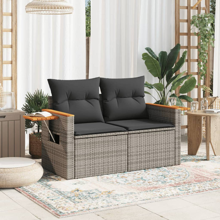 Divano da Giardino con Cuscini 2 Posti Grigio in Polyrattan 366129