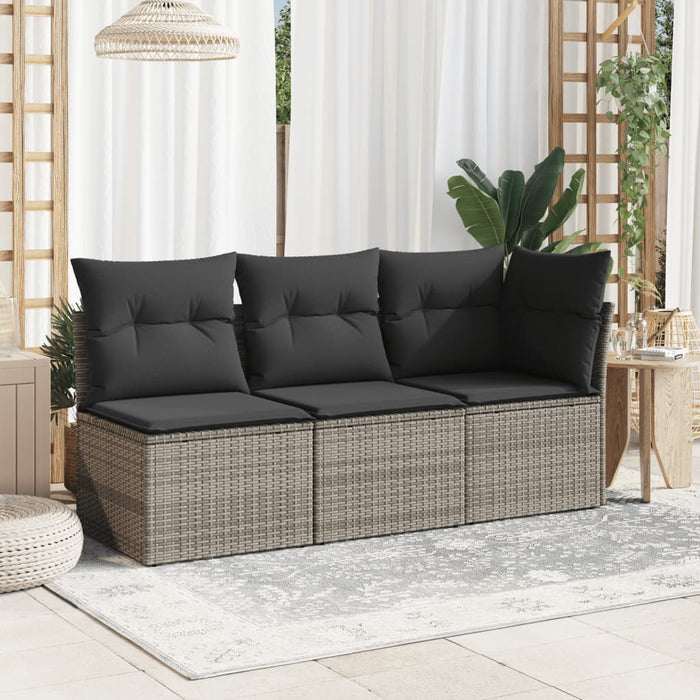 Divano Angolare da Giardino con Cuscini Grigio in Polyrattan 366136