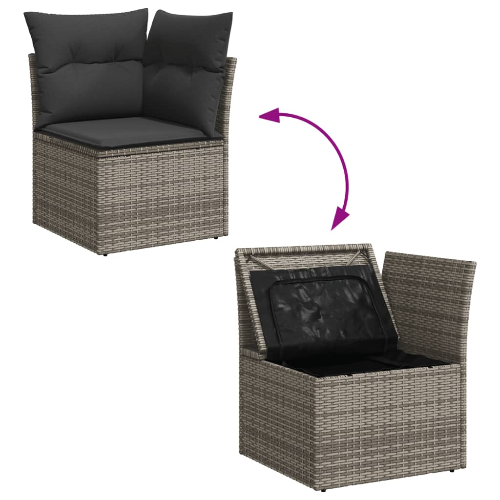 Divano Angolare da Giardino con Cuscini Grigio in Polyrattan 366136