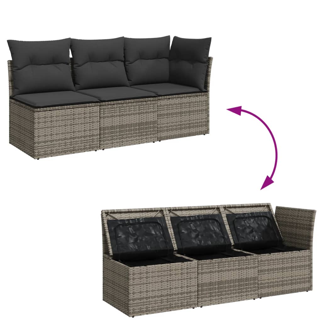 Divano da Giardino con Cuscini 3 Posti Grigio in Polyrattan 366138