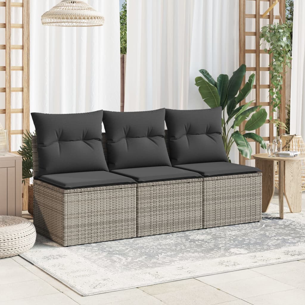 Divano da Giardino con Cuscini 3 Posti Grigio in Polyrattancod mxl 87228