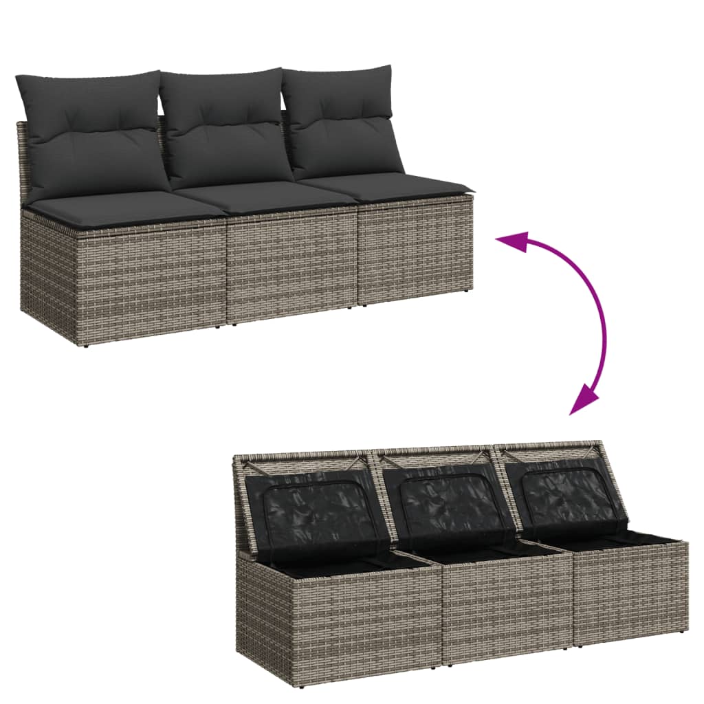 Divano da Giardino con Cuscini 3 Posti Grigio in Polyrattan 366139