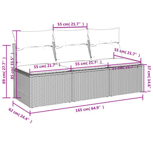 Divano da Giardino con Cuscini 3 Posti Grigio in Polyrattan 366139