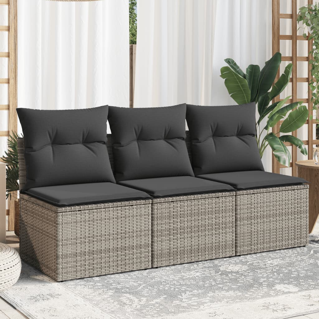 Divano da Giardino con Cuscini 3 Posti Grigio in Polyrattan 366139