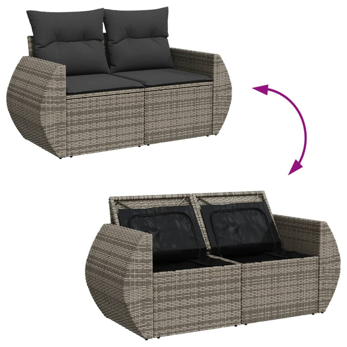 Divano da Giardino con Cuscini 2 Posti Grigio in Polyrattan 366142