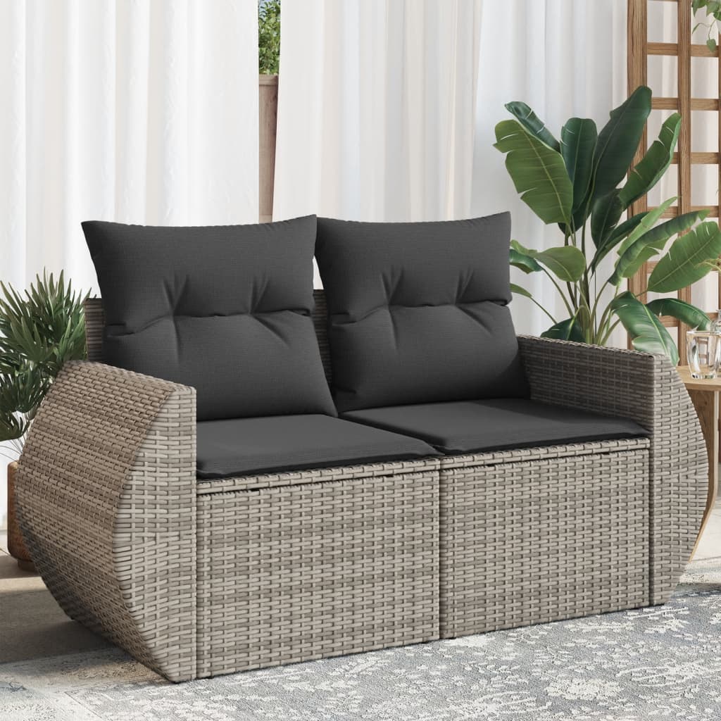 Divano da Giardino con Cuscini 2 Posti Grigio in Polyrattan 366142