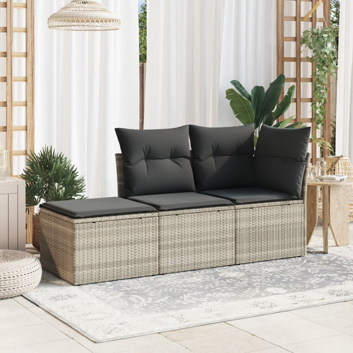 Sgabello Giardino e Cuscino Grigio Chiaro 55x55x37cm Polyrattan 366179