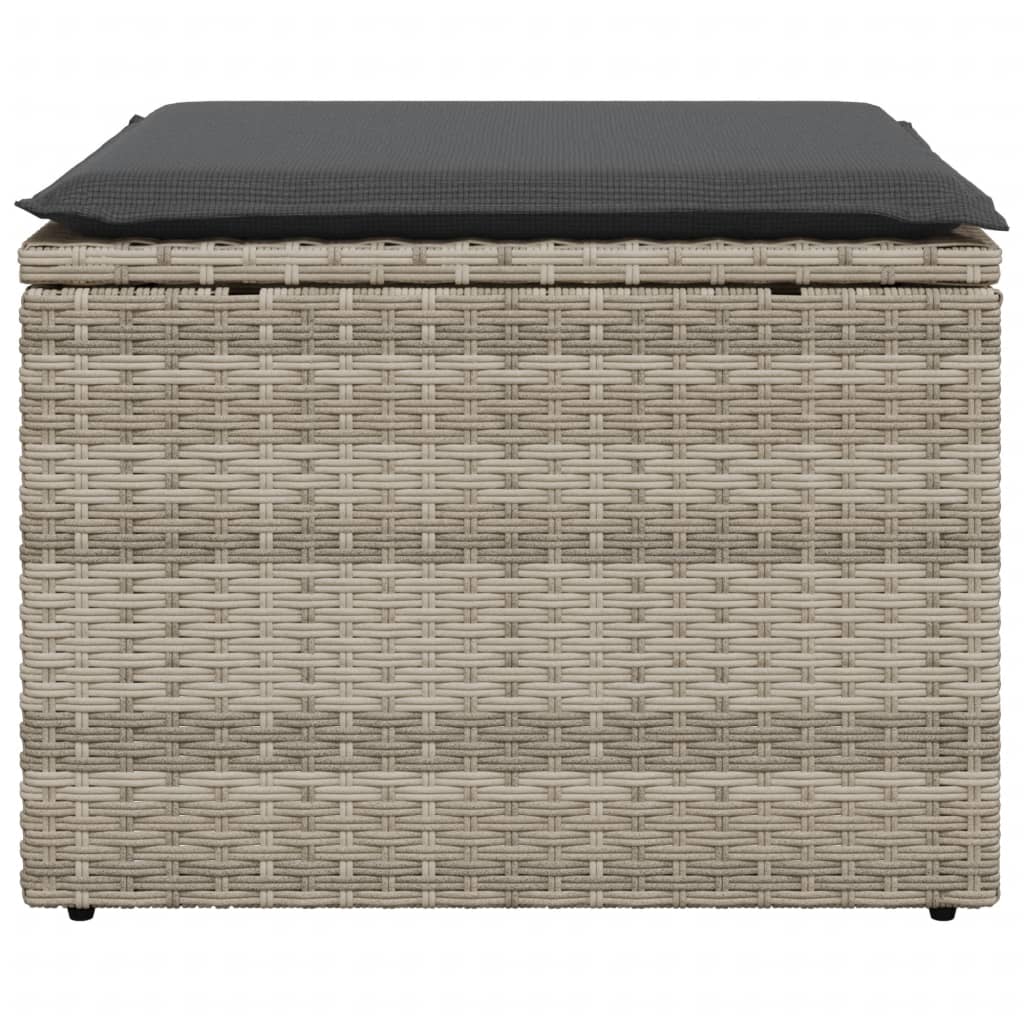 Sgabello Giardino e Cuscino Grigio Chiaro 55x55x37cm Polyrattan 366179