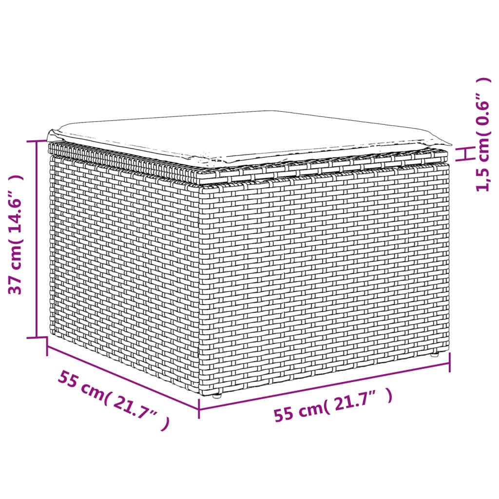 Sgabello Giardino e Cuscino Grigio Chiaro 55x55x37cm Polyrattan 366179