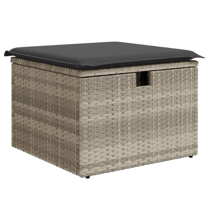 Sgabello Giardino e Cuscino Grigio Chiaro 55x55x37cm Polyrattan 366180