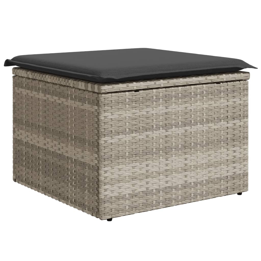 Sgabello Giardino e Cuscino Grigio Chiaro 55x55x37cm Polyrattan 366181