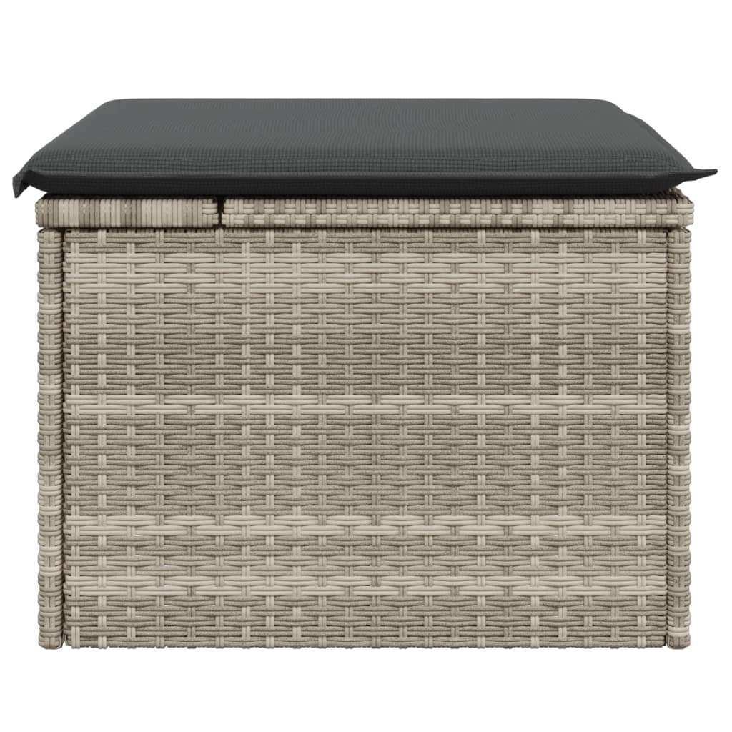 Sgabello Giardino e Cuscino Grigio Chiaro 55x55x37cm Polyrattan 366181