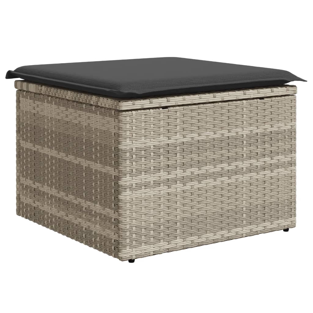 Sgabello Giardino e Cuscino Grigio Chiaro 55x55x37cm Polyrattan 366181