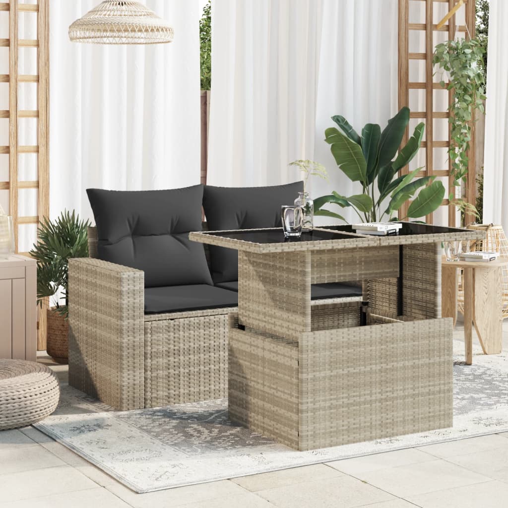 Tavolo Giardino Piano Vetro Grigio Chiaro 100x55x73 Polyrattan 366183