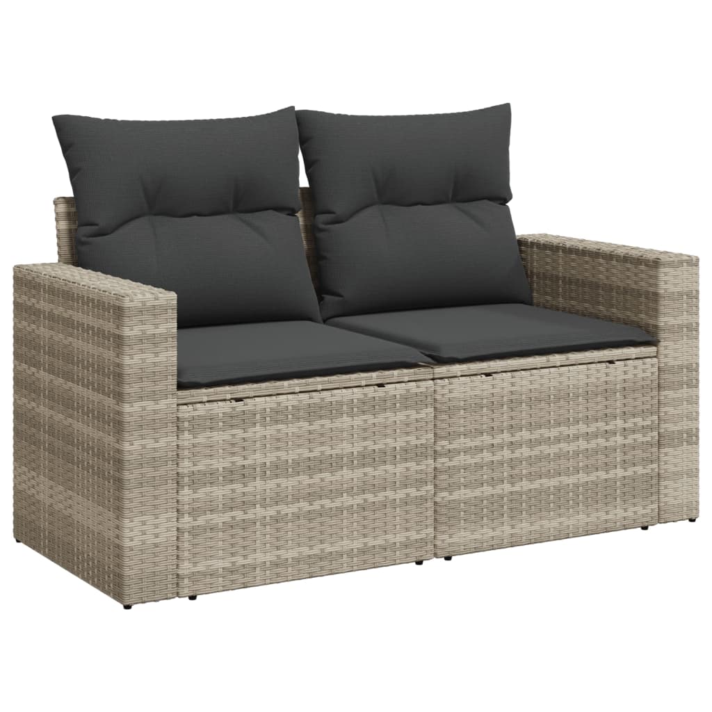 Divano da Giardino con Cuscini 2 Posti Grigio Chiaro Polyrattan 366184