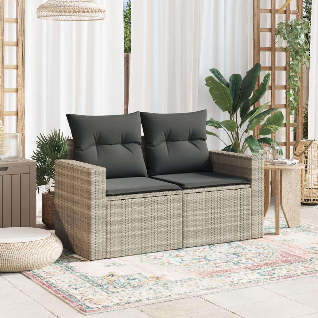 Divano da Giardino con Cuscini 2 Posti Grigio Chiaro Polyrattan 366184