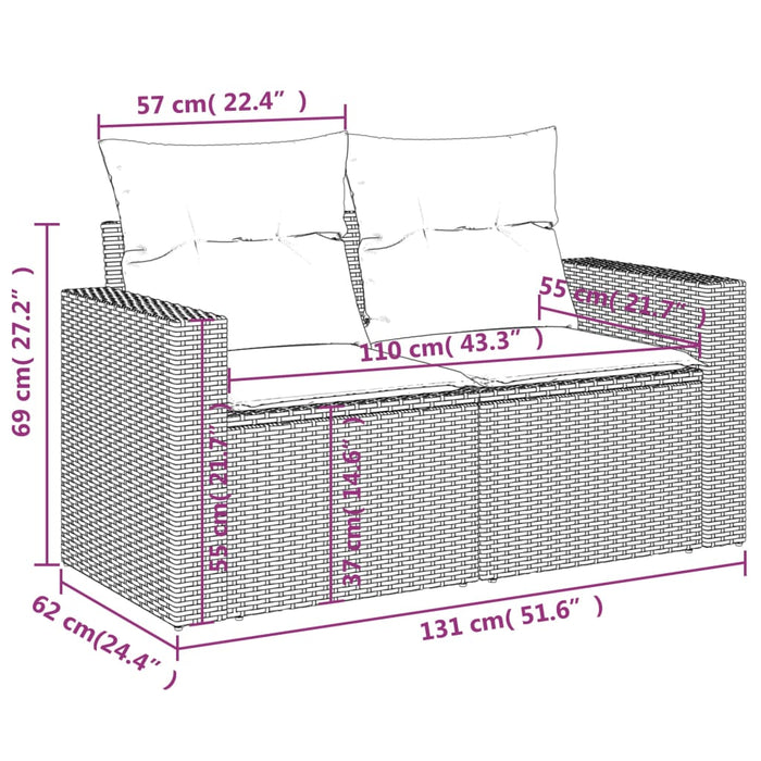 Divano da Giardino con Cuscini 2 Posti Grigio Chiaro Polyrattan 366184