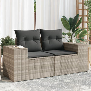 Divano da Giardino con Cuscini 2 Posti Grigio Chiaro Polyrattan 366187