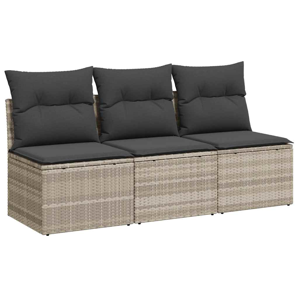 Divano da Giardino con Cuscini 3 Posti Grigio Chiaro Polyrattan 366194