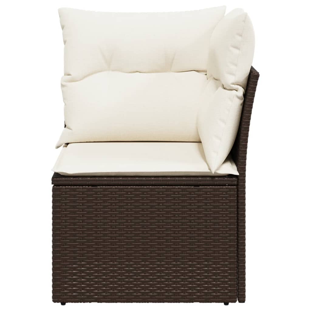 Divano Angolare da Giardino con Cuscini in Polyrattan Marrone 366200