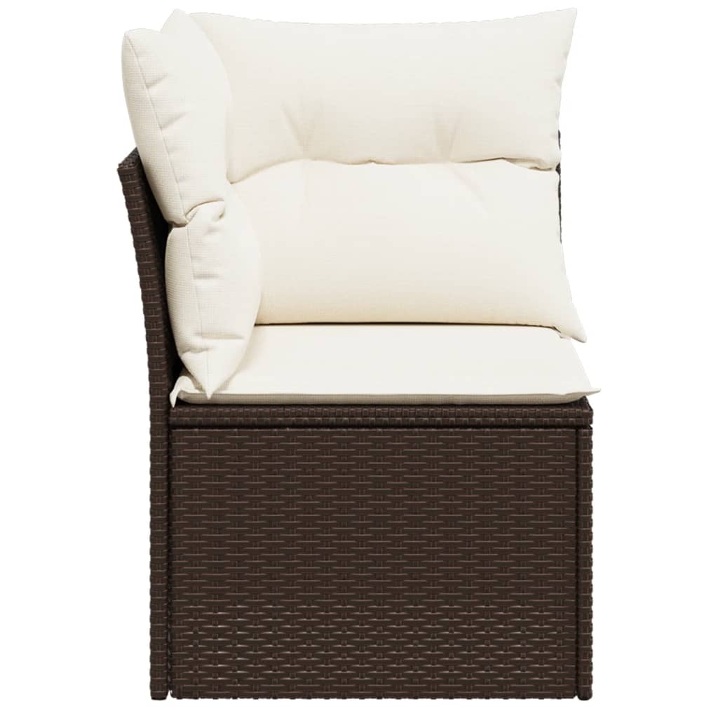 Divano Angolare da Giardino con Cuscini in Polyrattan Marrone 366200