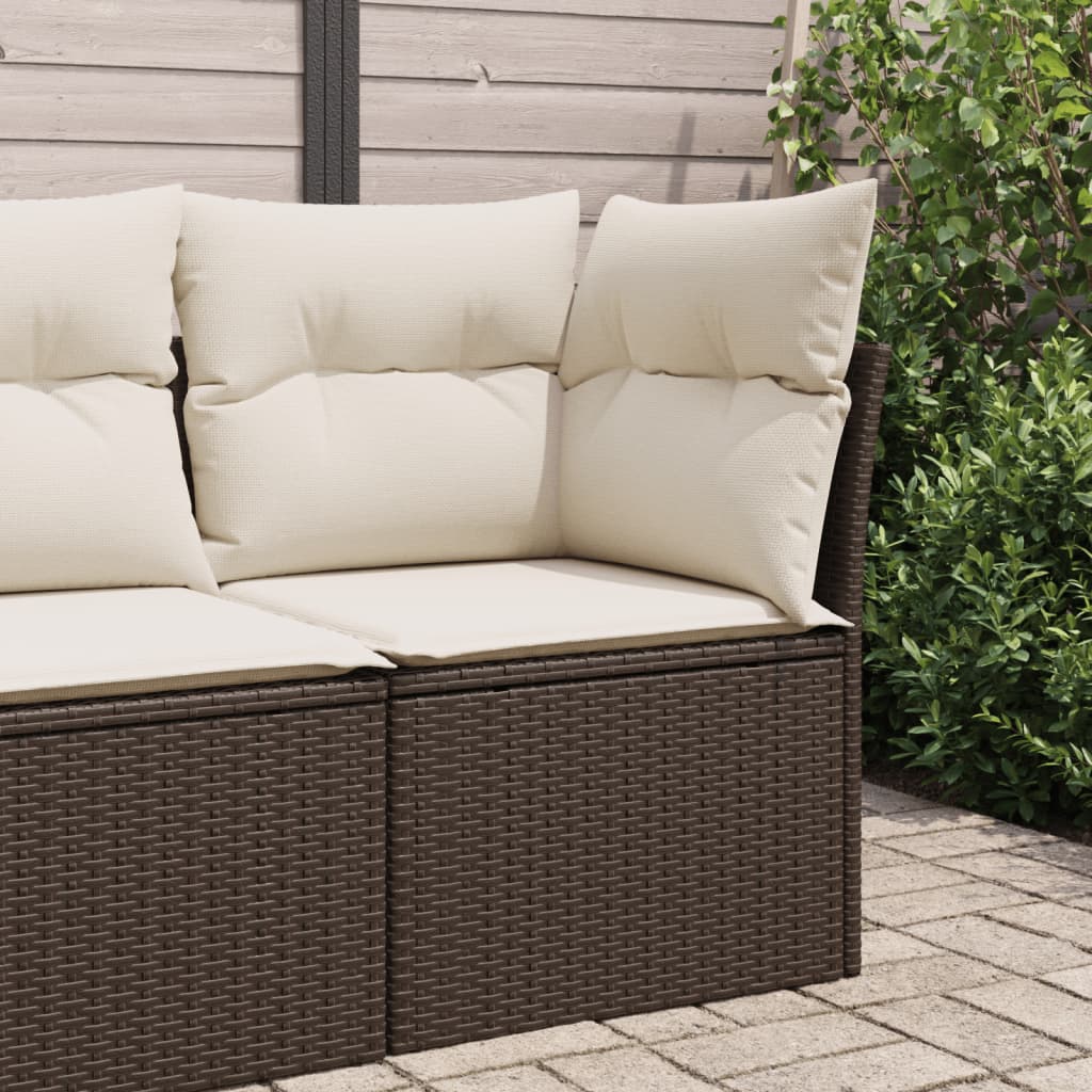 Divano Angolare da Giardino con Cuscini in Polyrattan Marrone 366200