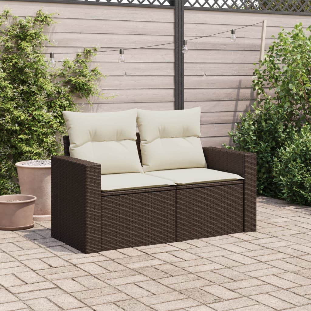 Divano da Giardino a 2 Posti con Cuscini in Polyrattan Marronecod mxl 111724