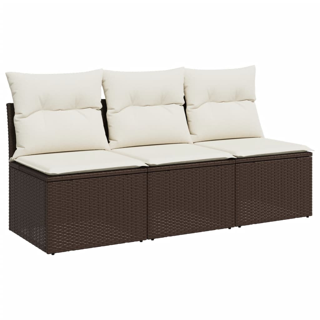 Divano da Giardino a 3 Posti con Cuscini in Polyrattan Marrone 366219