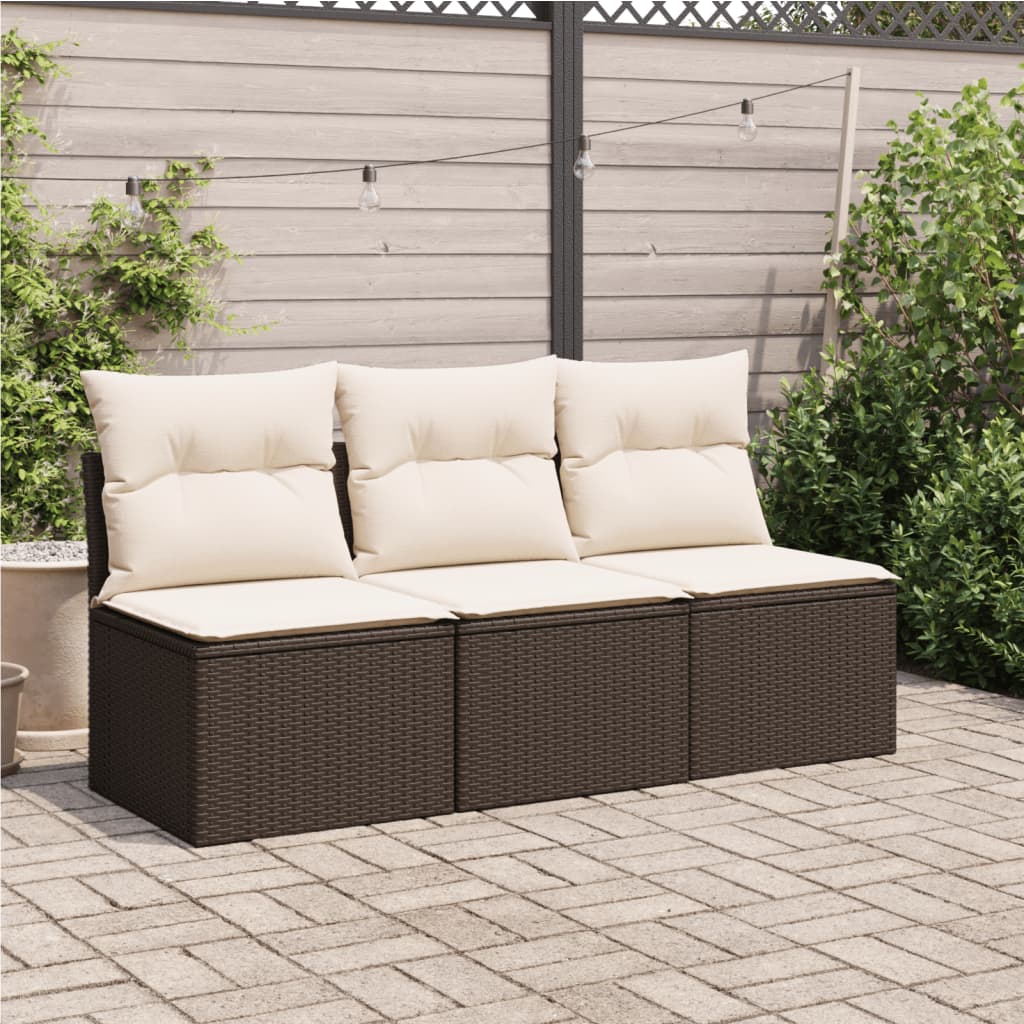 Divano da Giardino a 3 Posti con Cuscini in Polyrattan Marrone 366219