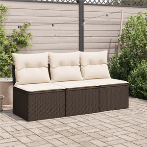 Divano da Giardino a 3 Posti con Cuscini in Polyrattan Marrone 366219