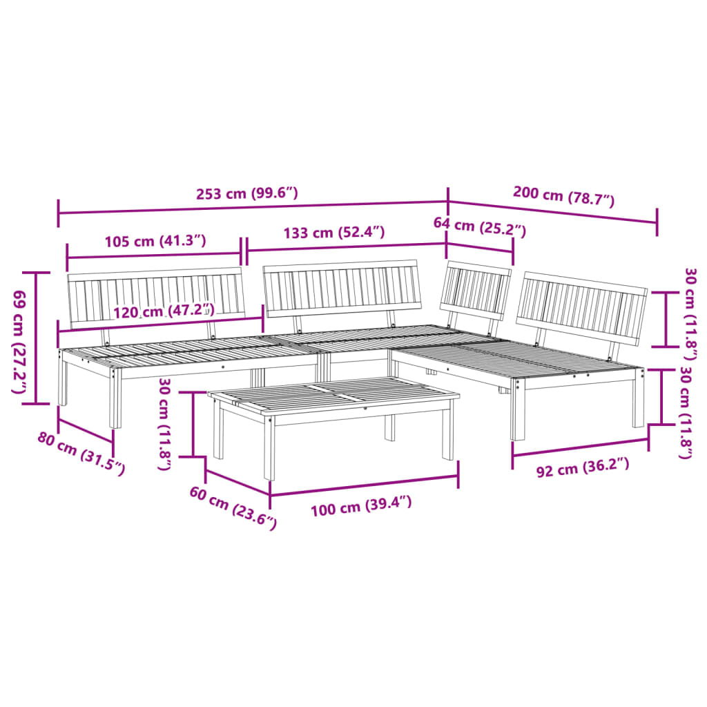 Set Divano Pallet da Giardino 4 pz in Legno Massello di Acacia 3209303