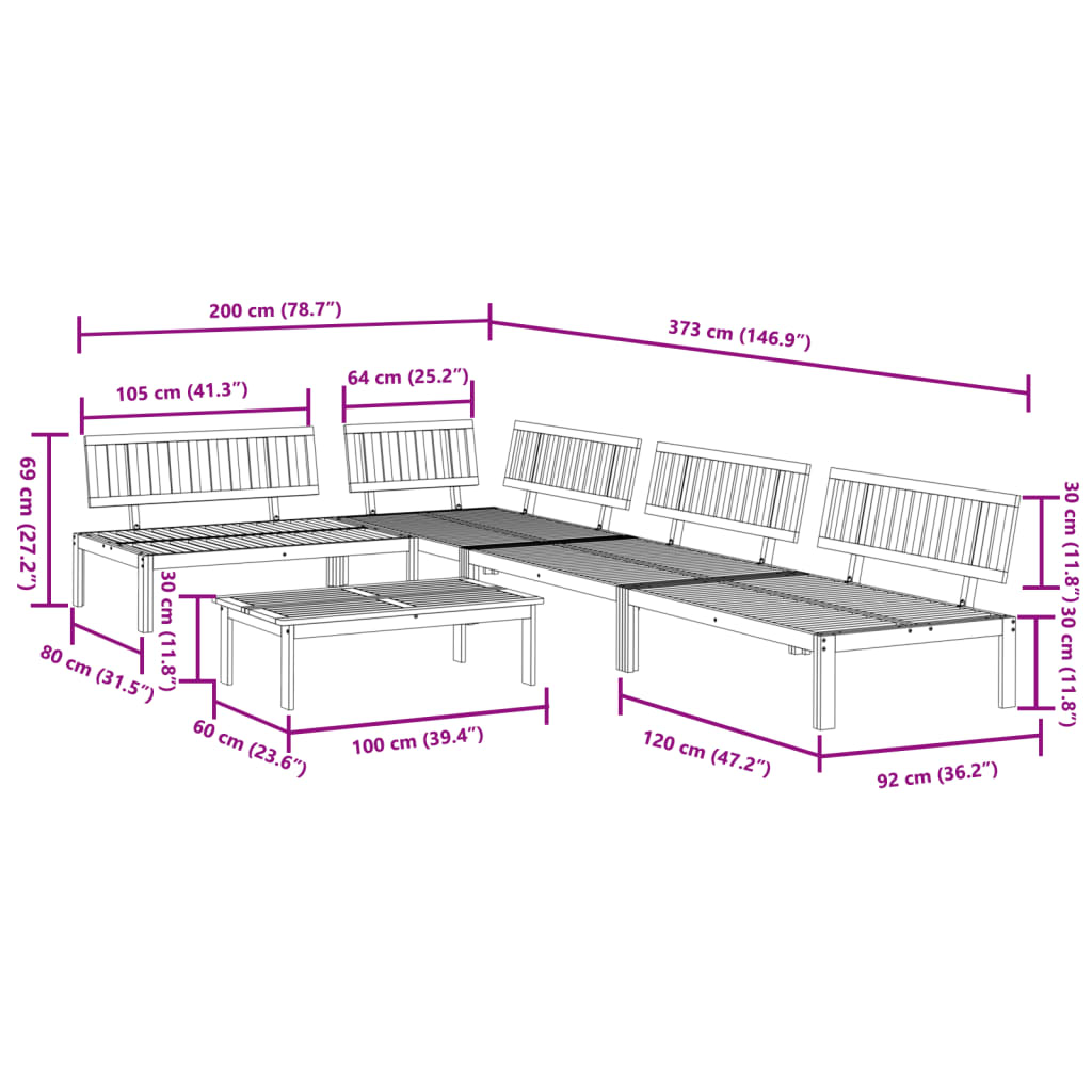 Set Divano Pallet da Giardino 5 pz in Legno Massello di Acacia 3209305