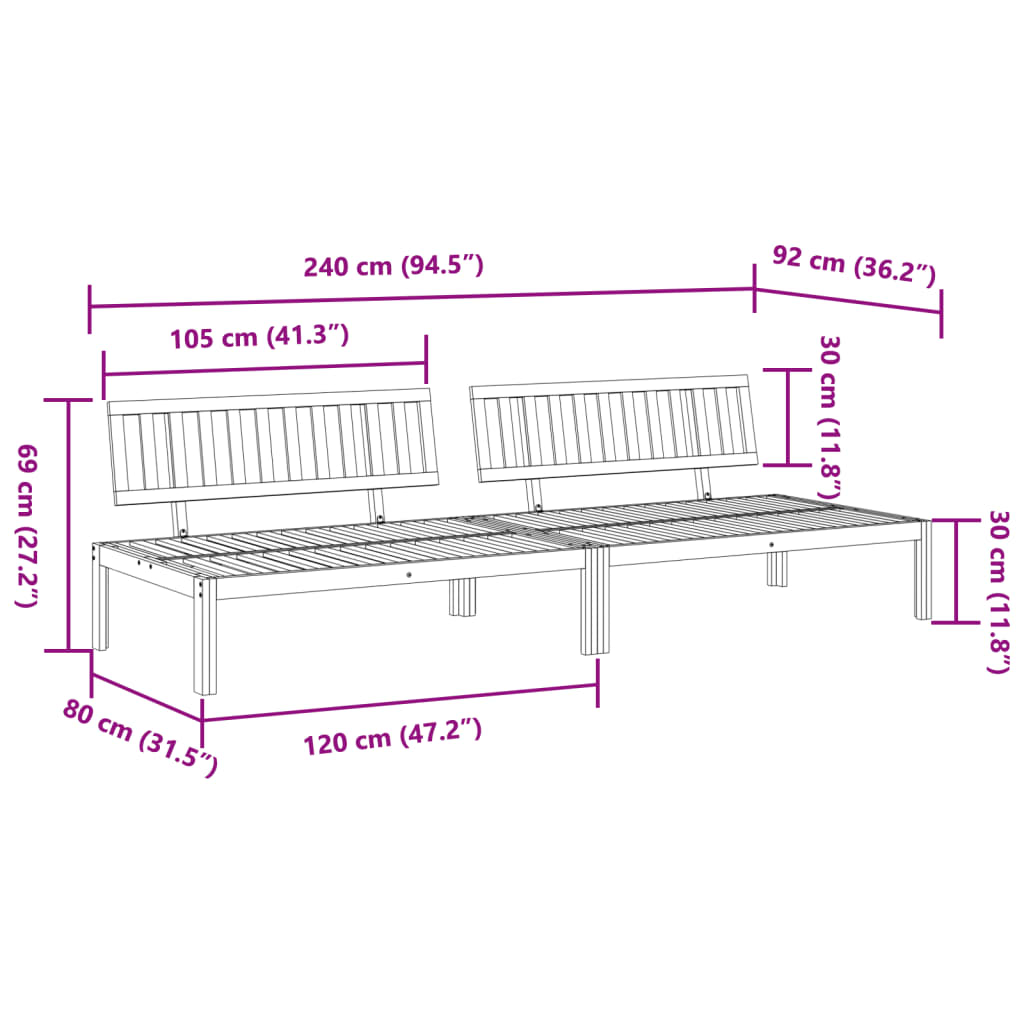 Divani Centrali da Giardino Pallet 2pz Legno Massello di Acacia 3209307