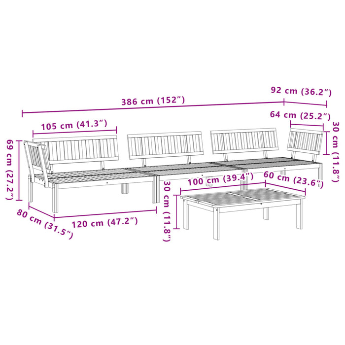 Set Divano Pallet da Giardino 4 pz in Legno Massello di Acacia 3209309