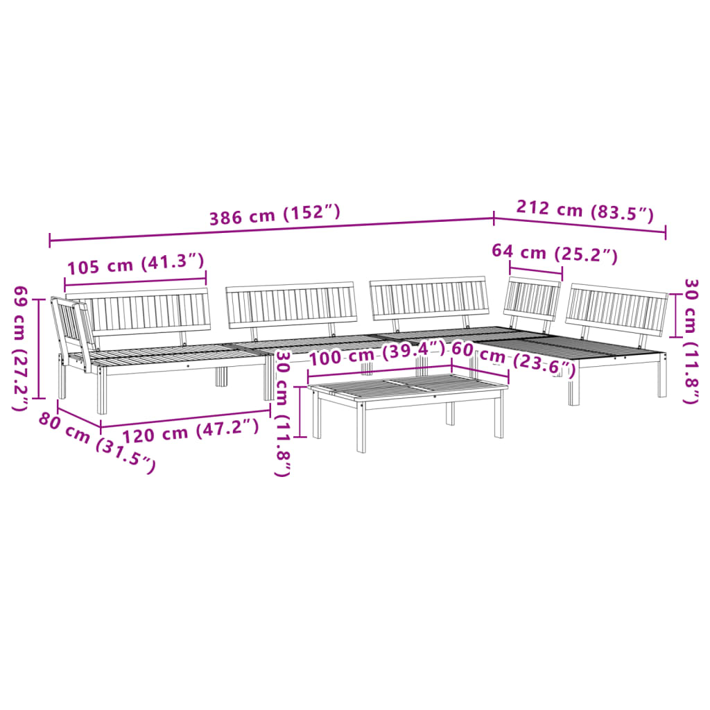 Set Divano Pallet da Giardino 5 pz in Legno Massello di Acacia 3209312