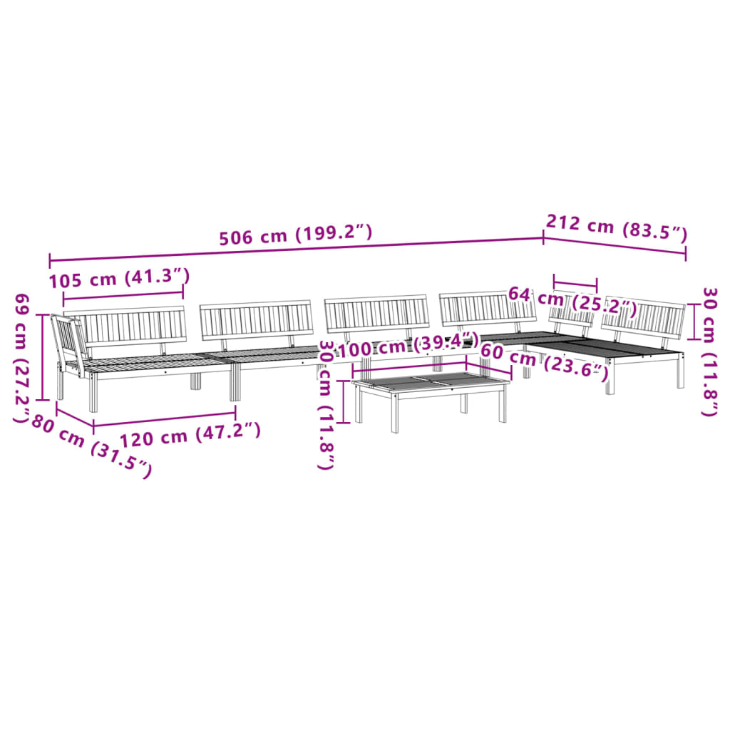 Set Divano Pallet da Giardino 6 pz in Legno Massello di Acacia 3209313